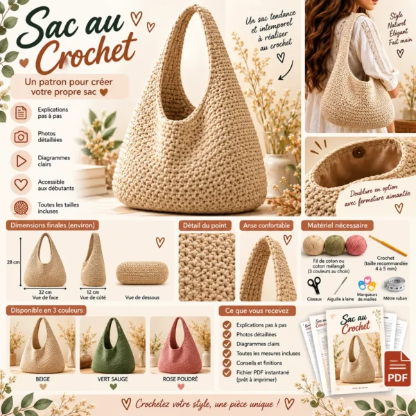 Patron Crochet Oversize Tote Bag au Crochet PDF | Sac à Main Crochet Débutant