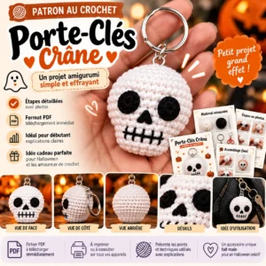 Patron Crochet Porte-Clés Crâne PDF | Amigurumi Crâne Halloween
