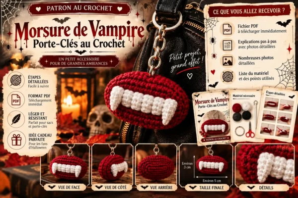 Patron Crochet Porte-Clés Morsure de Vampire PDF