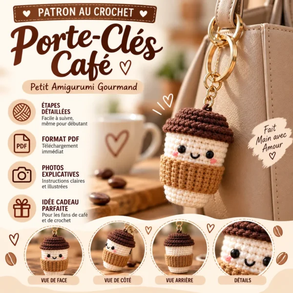 Patron Crochet Porte-Clés Café PDF | Amigurumi Tasse de Café