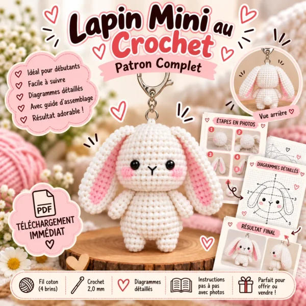 Patron Crochet Lapin Amigurumi PDF | Porte-Clés Lapin Kawaii