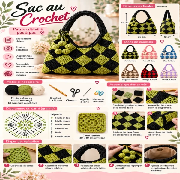 Patron Crochet Sac à Main Damier | Sac au Crochet PDF