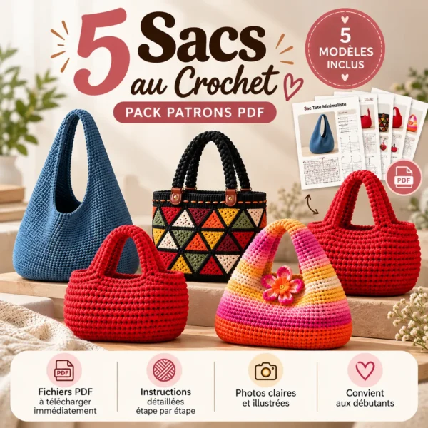 5 Sacs au Crochet – Pack PDF (1) 5 patrons sacs crochet pdf