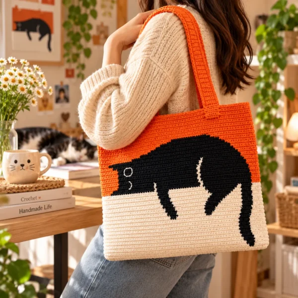Patron Sac Chat Noir au Crochet PDF – Tutoriel Sac Cabas Amigurumi