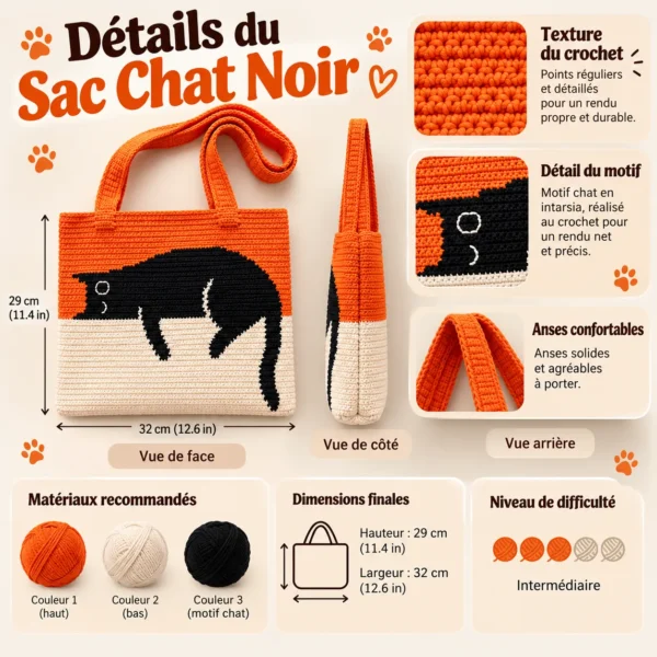 Patron Sac Chat Noir au Crochet PDF – Tutoriel Sac Cabas Amigurumi