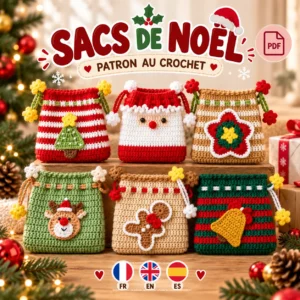 Pack de 6 patrons PDF de sacs de Noël au crochet avec motifs festifs